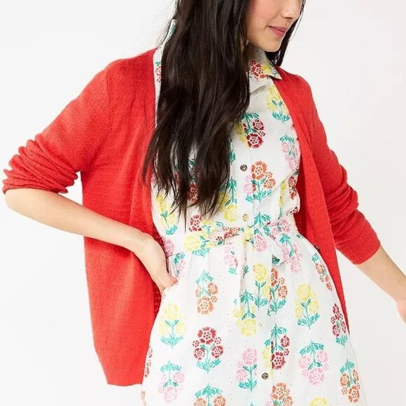 DRAPER JAMES Coral Gold Buttons Stitch Cardigan XS NWT - Picture 2 of 5